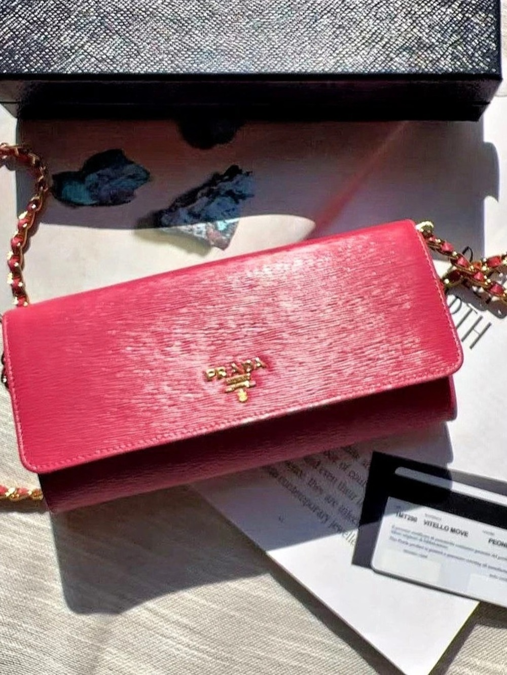 Prada Vitello Move Chain Wallet Pink